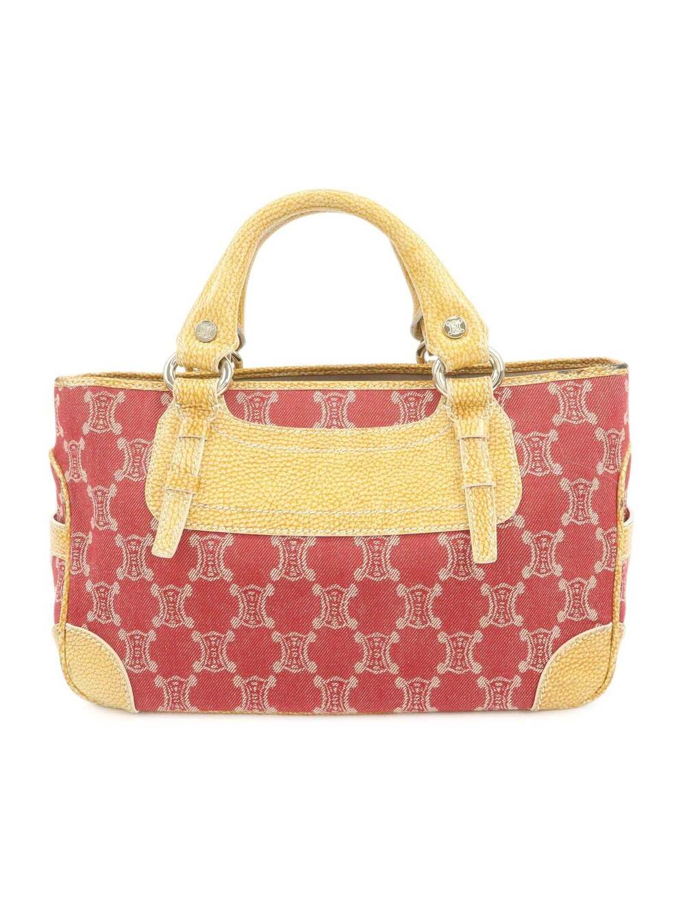 Celine Macadam Boogie Canvas Leather Hand Bag Red Beige